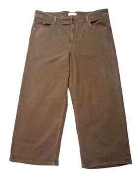 H&M Brown Hi Rise Wide Leg Crop Jeans Size US 16 #2595